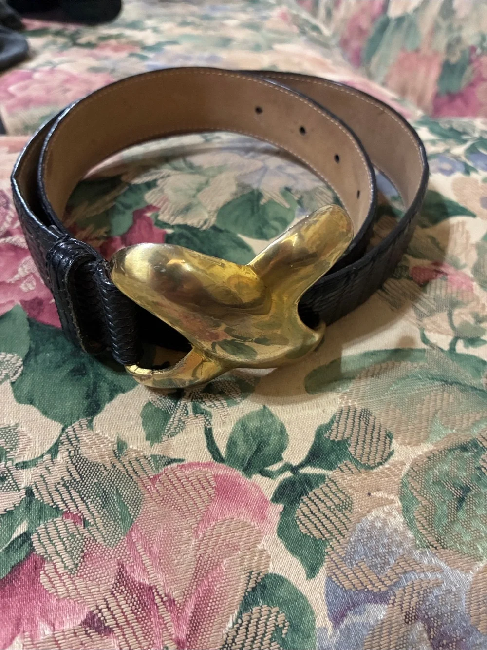 Carlisle Black Leather Belt with Sculpted Gold-Tone Buckle